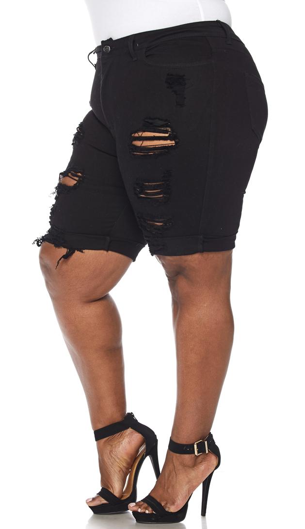 Plus Size Solid Black High Waisted Bermuda Shorts – SohoGirl.com