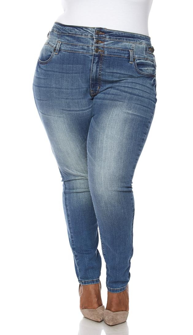 Plus Size 3-Button High Waisted Denim Skinny Jeans – SohoGirl.com