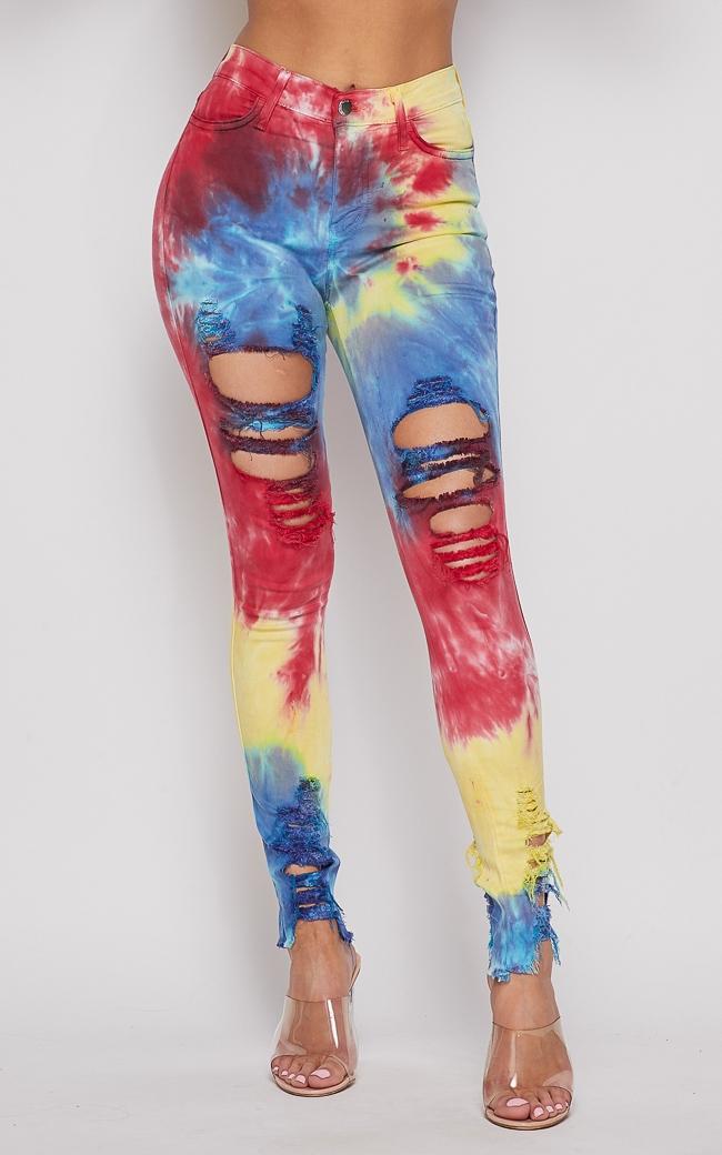 Vibrant High Waist Distressed Jeans - Circus Tie-Dye | SohoGirl.com