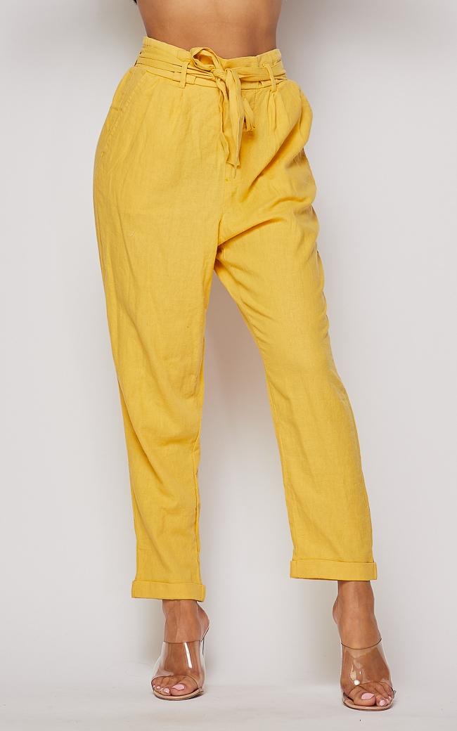 Linen Tie Waist Cropped Pants - Mustard – SohoGirl.com