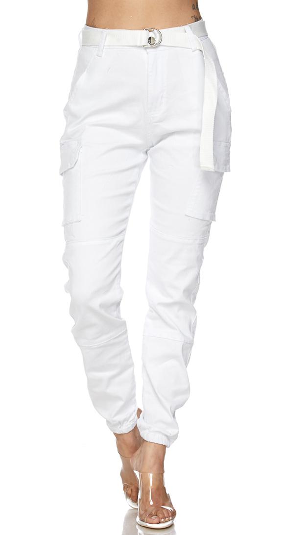 Belted Cargo Jogger Pants in White (Plus Sizes Available) | SohoGirl.com