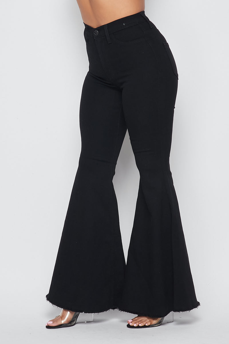 High Waisted Super Flare Bell Bottoms Jeans (1-3XL) - Black | SohoGirl.com