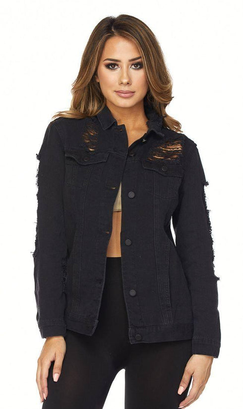Laser Cut Denim Jacket in Black – SohoGirl.com