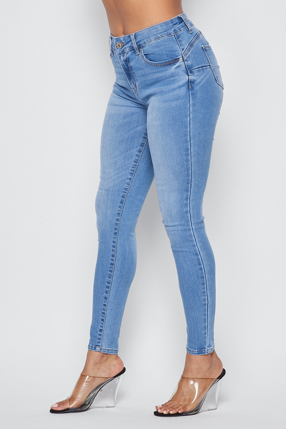 Basic Push Up Denim Skinny Jeans Light Wash