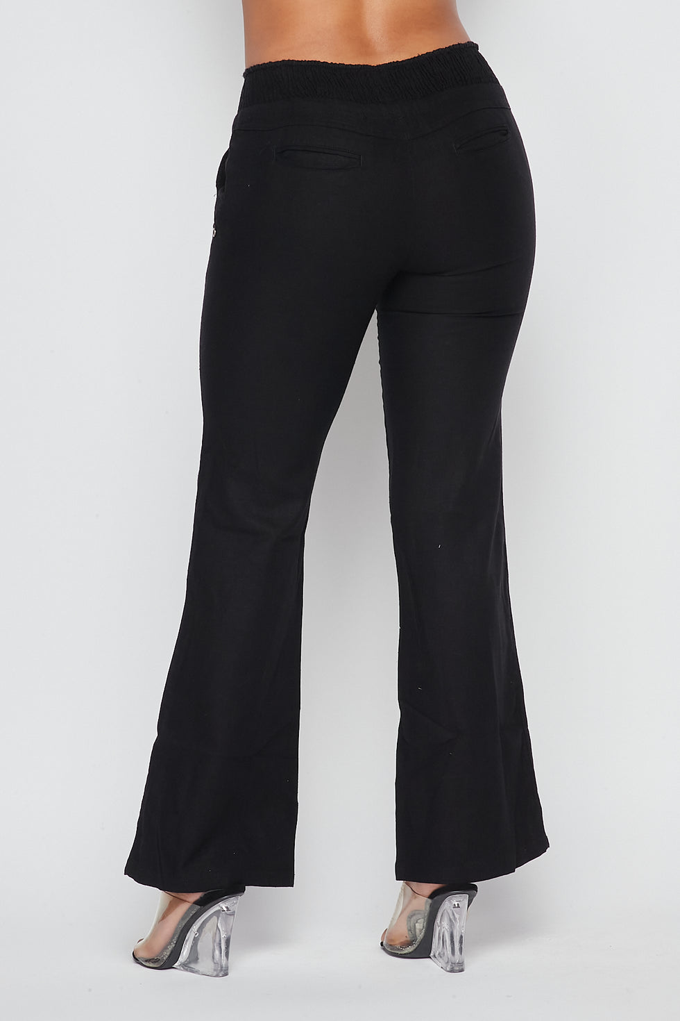 Linen Ruched Drawstring Wide Leg Pants - Black – SohoGirl.com