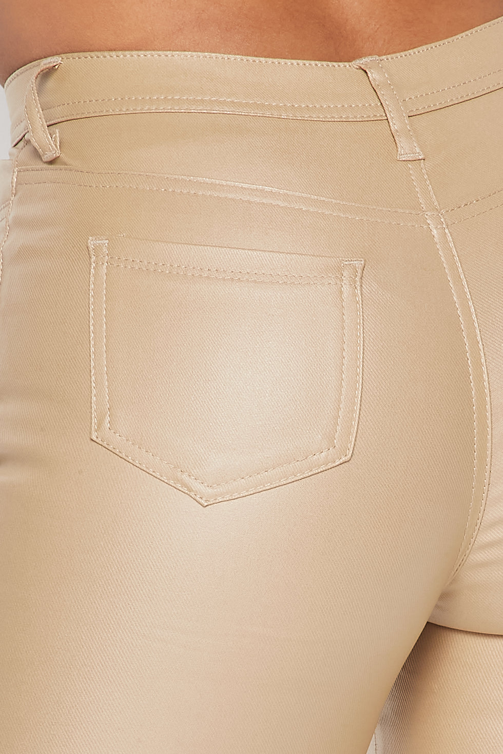 High Waisted Faux Leather Skinny Jeans - Beige – SohoGirl.com