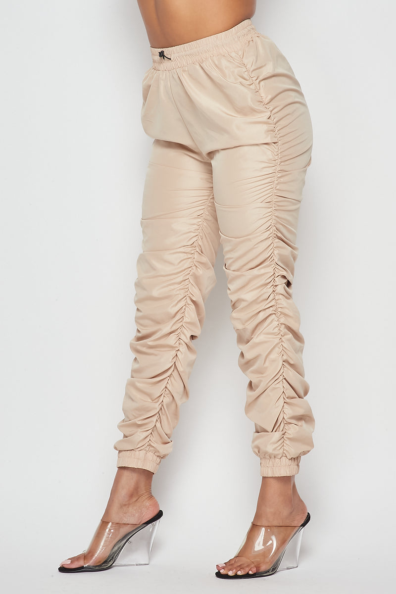Ruched Side Track Pants - Taupe – SohoGirl.com