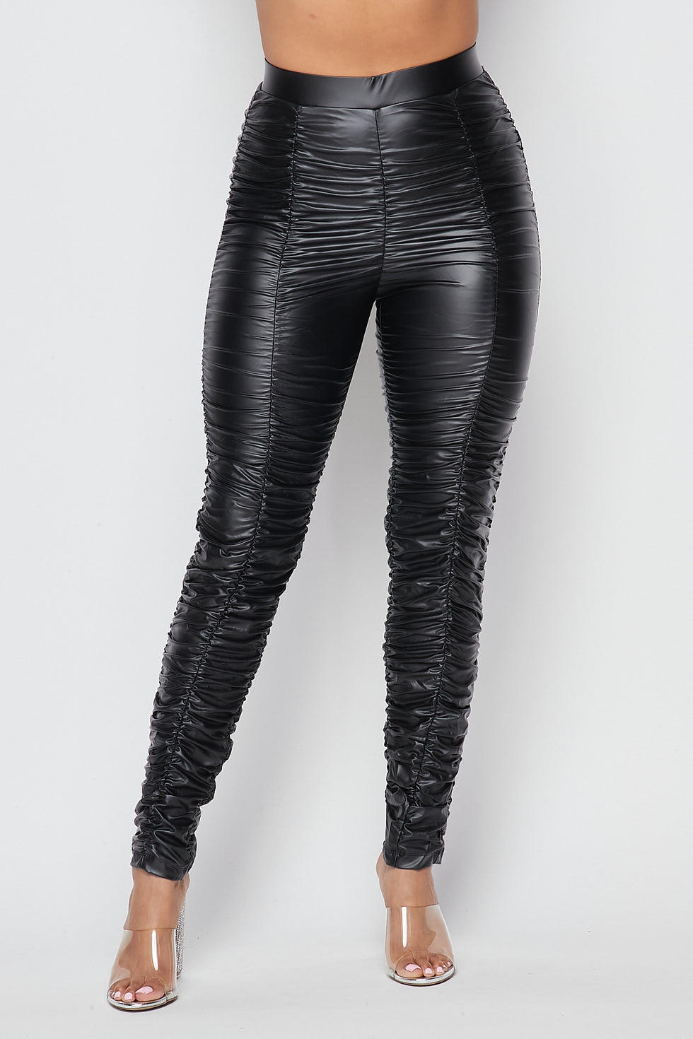 High Waisted Side Scrunch Faux Leather Pants in Black – SohoGirl.com