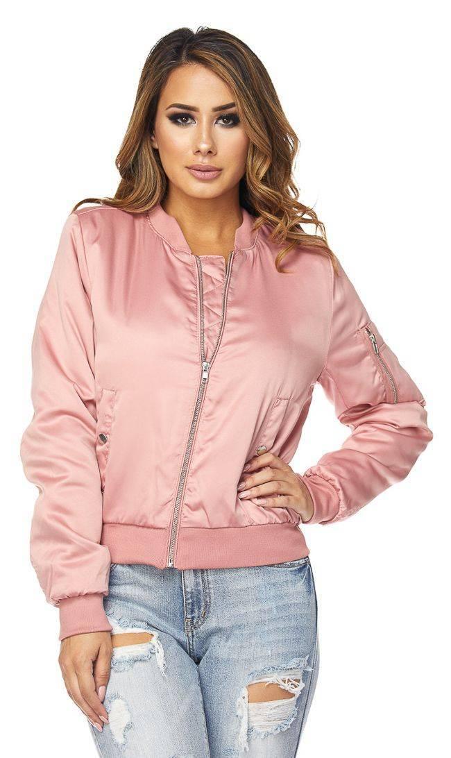 Classic Puffy Satin Bomber Jacket in Dusty Pink – SohoGirl.com