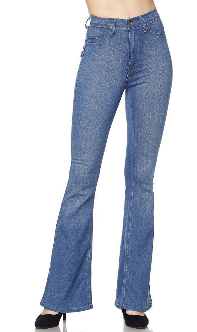 High Waisted Bell Bottom Denim Jeans in Blue | SohoGirl.com