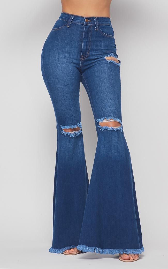 Vibrant Distressed Super Flare Jeans - Medium Denim – SohoGirl.com