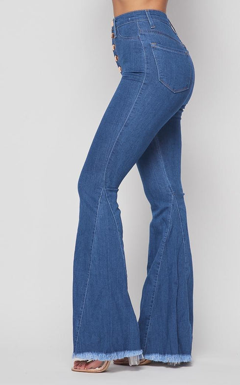 Vibrant Five Button Wide Flare Jeans - Medium Denim – SohoGirl.com