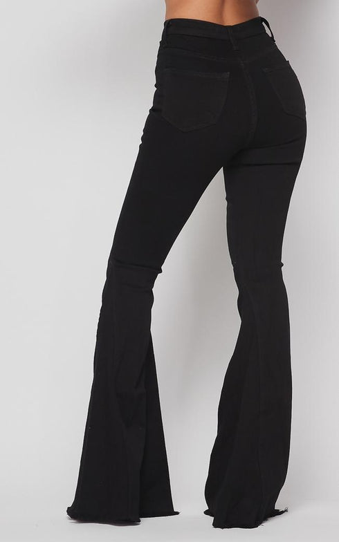 Vibrant Five Button Wide Flare Jeans - Black – SohoGirl.com