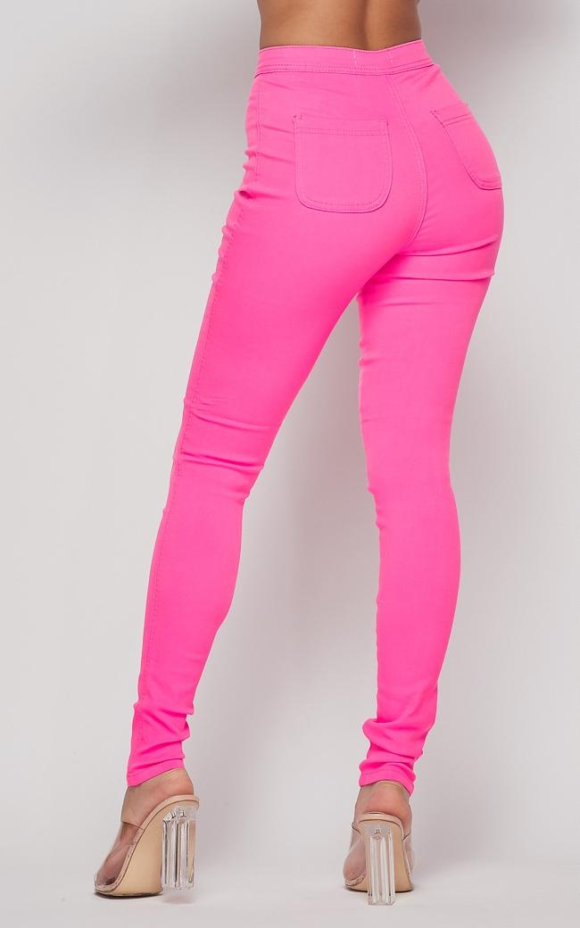 Super High Waisted Stretchy Skinny Jeans - Neon Pink – SohoGirl.com