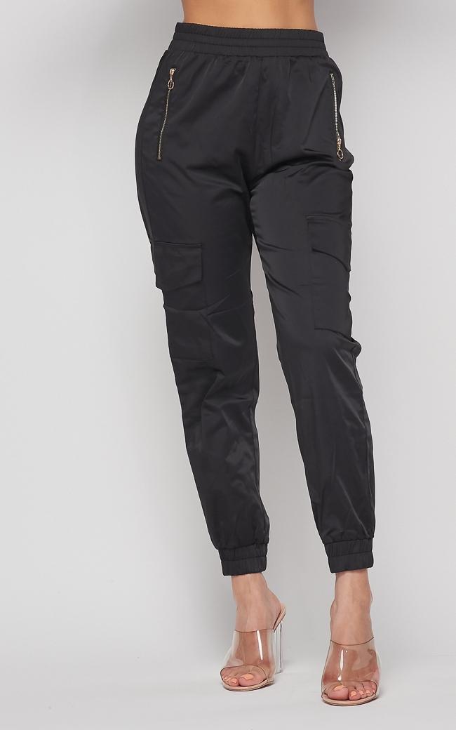 Satin Cargo Jogger Pants in Black – SohoGirl.com