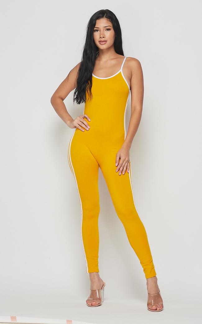 Side Stripe Camisole Unitard - Mustard – SohoGirl.com