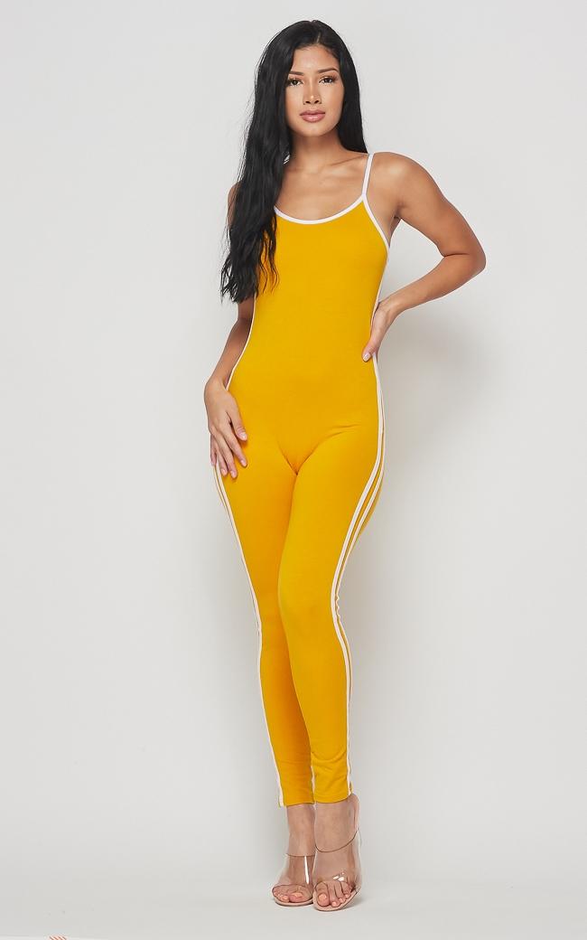 Side Stripe Camisole Unitard - Mustard – SohoGirl.com