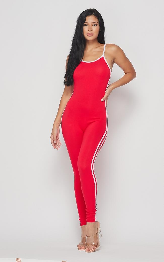 Side Stripe Camisole Unitard - Red – SohoGirl.com