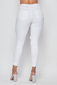 Super Distressed High Waisted Skinny Jeans - White - SohoGirl.com