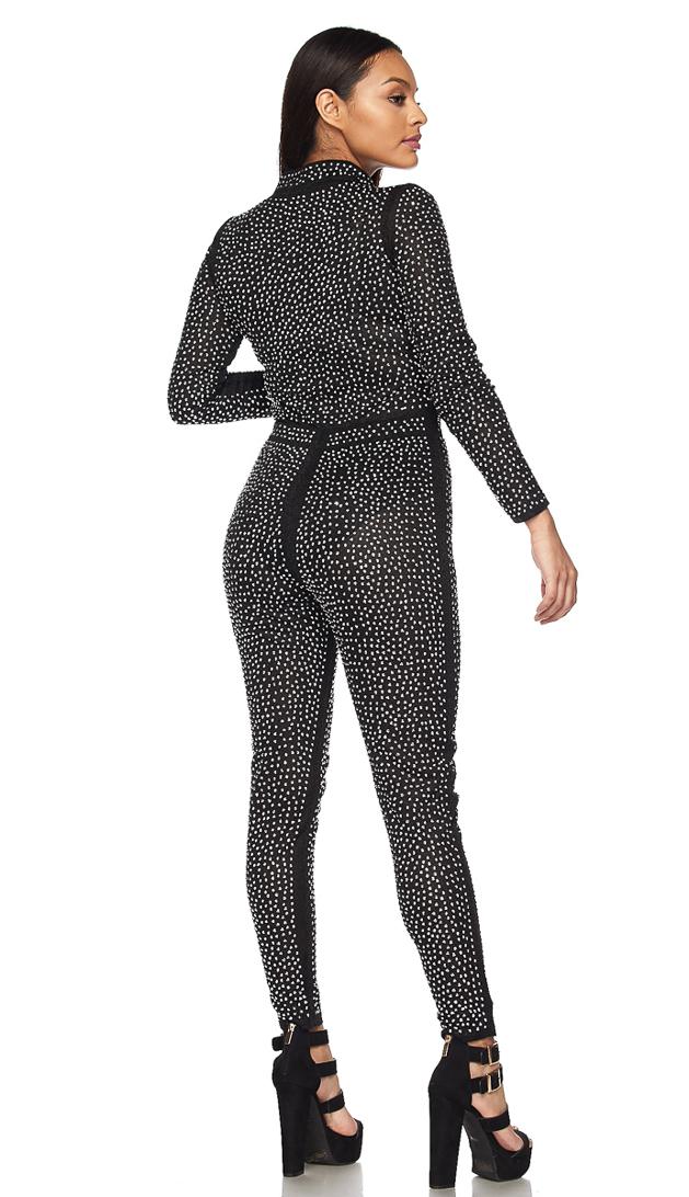 Black and Silver Shimmery Zip-Up Rhinestone Jumpsuit – SohoGirl.com