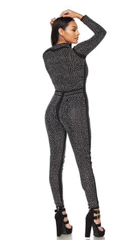 Black and Silver Shimmery Zip-Up Rhinestone Jumpsuit – SohoGirl.com