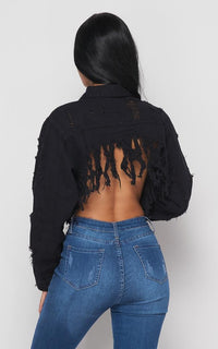 black cropped ripped denim jacket