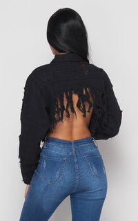 black distressed cropped denim jacket