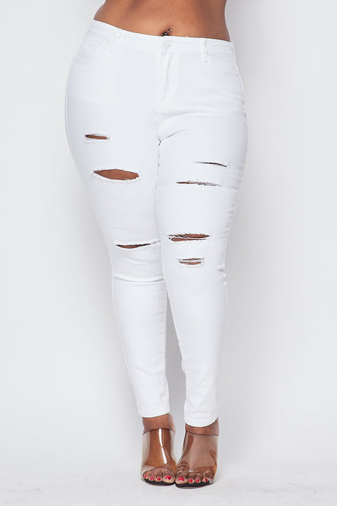 Plus Size Basic Cut Out Denim Jeans - White – SohoGirl.com