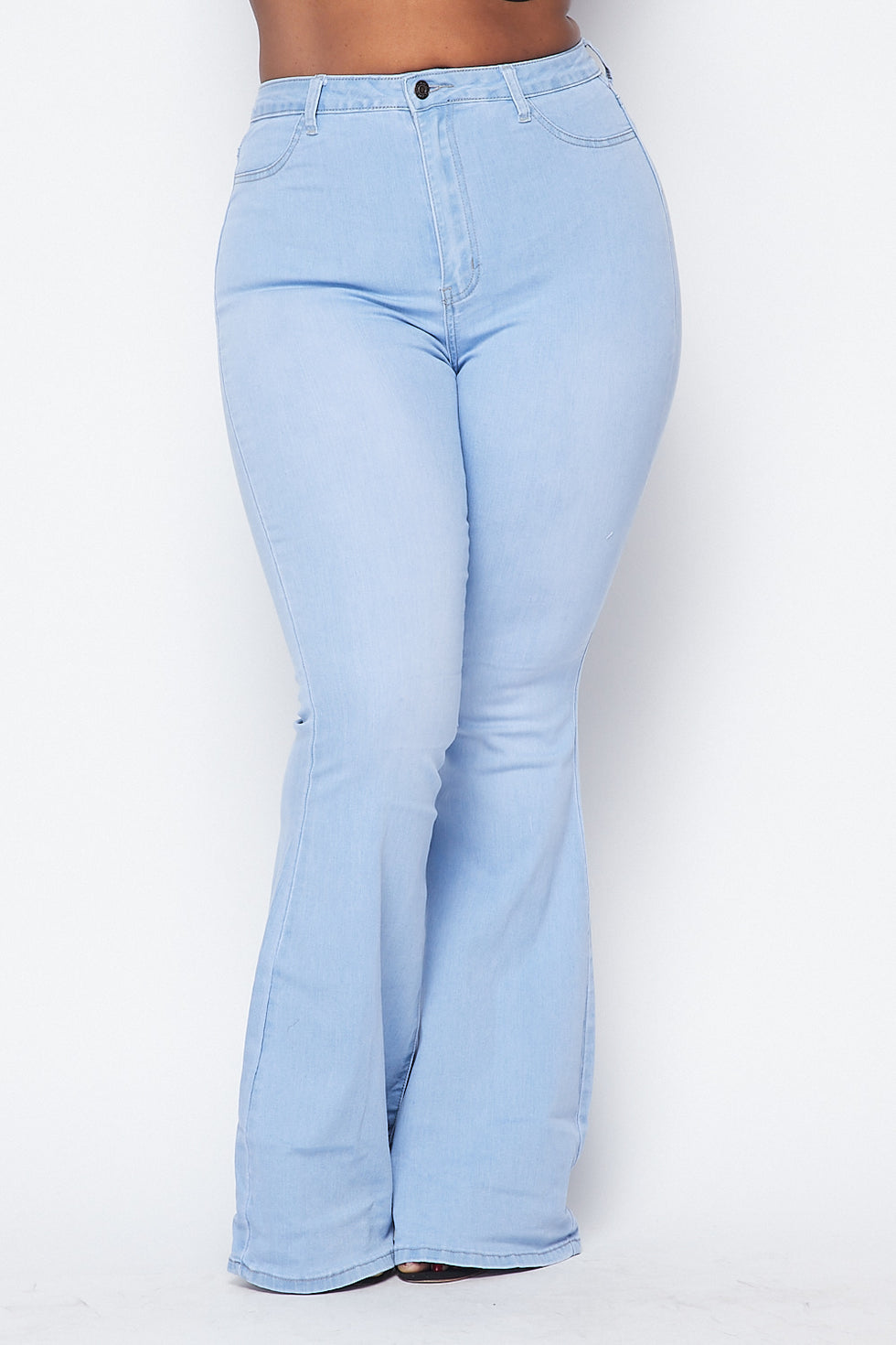 Plus Size High Waisted Stretchy Bell Bottom Jeans - Light Denim ...
