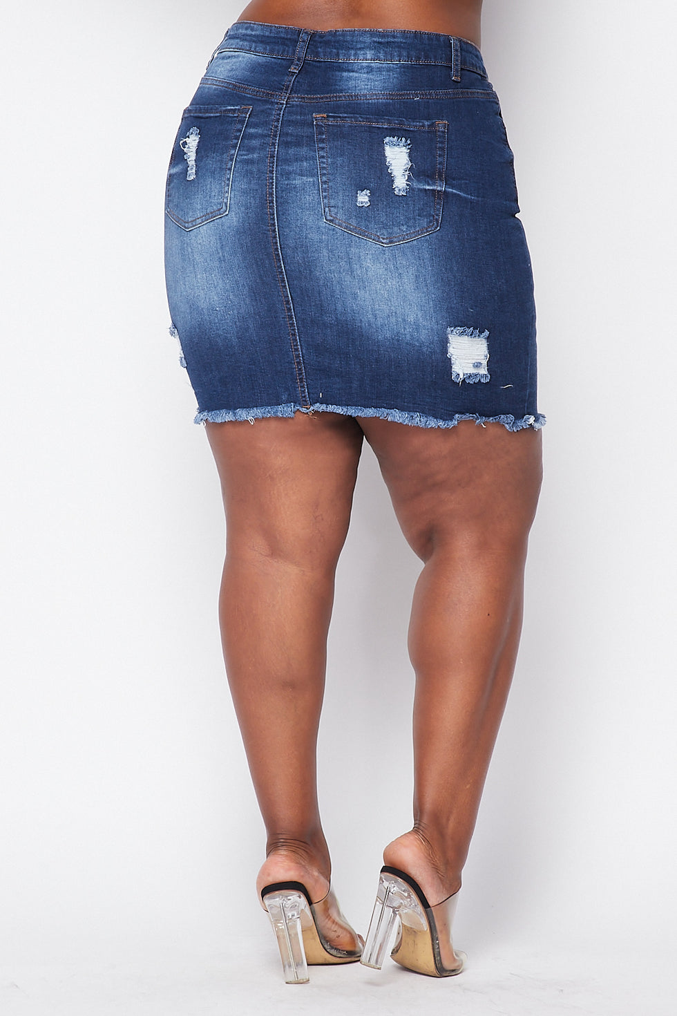 Plus Size Distressed Denim A-Line Short Skirt - Dark Denim – SohoGirl.com