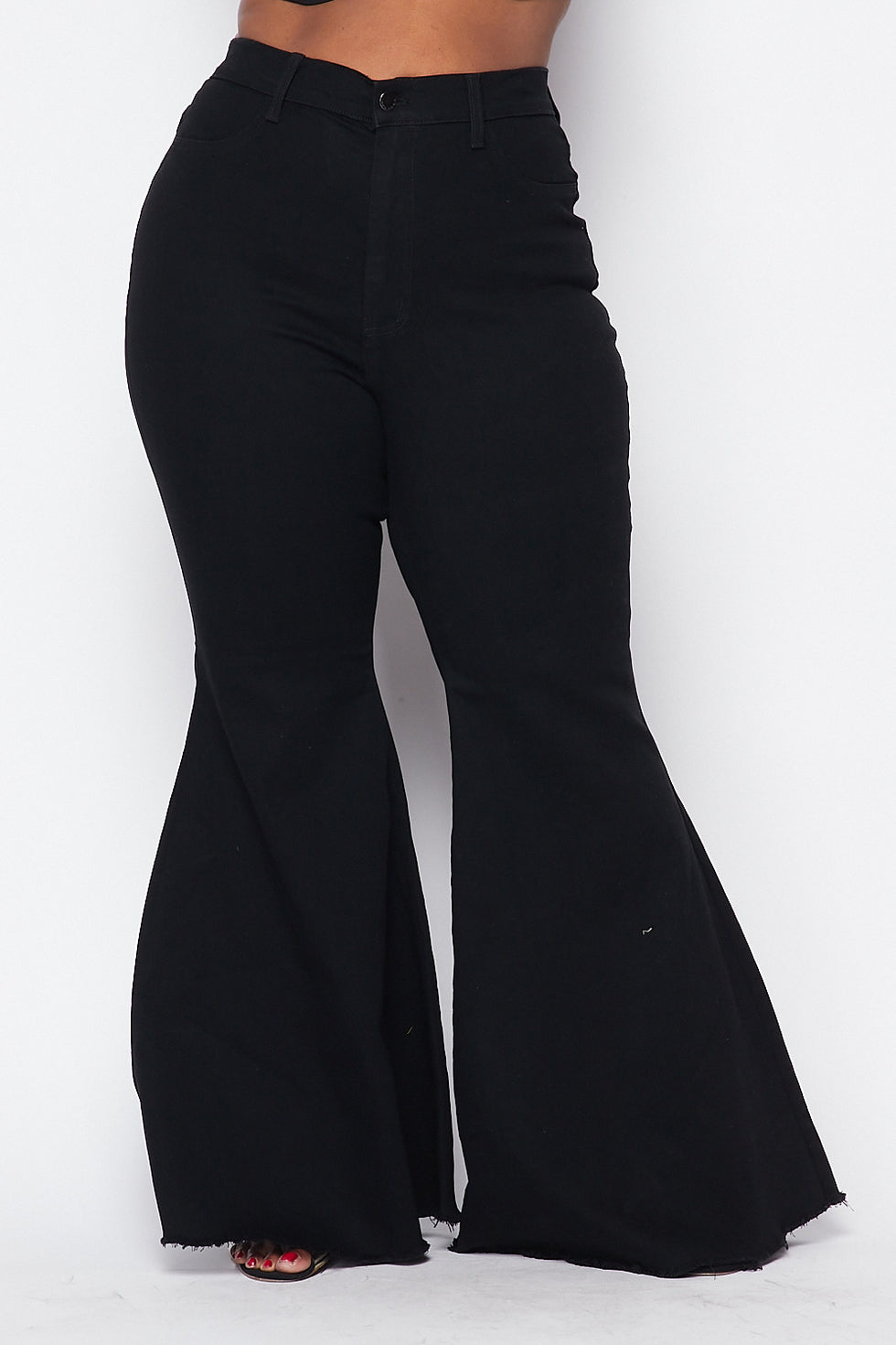 Plus Size High Waisted Super Flare Bell Bottoms Jeans - Black ...