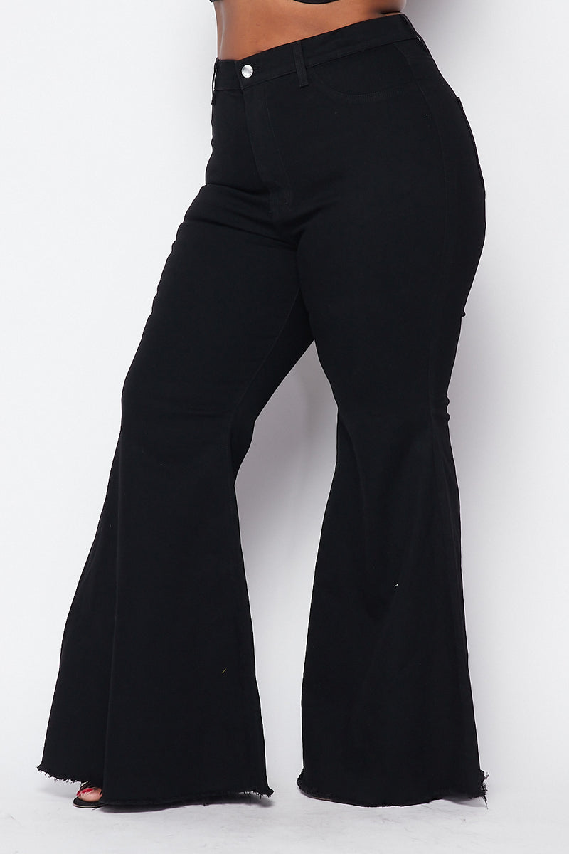 Plus Size High Waisted Super Flare Bell Bottoms Jeans Black 2306