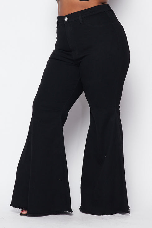Plus Size High Waisted Super Flare Bell Bottoms Jeans - Black ...
