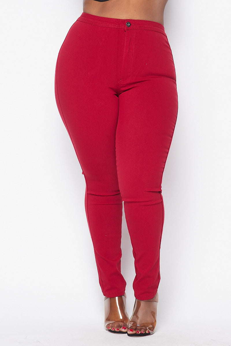 Plus Size Super High Waisted Stretchy Skinny Jeans - Burgundy ...