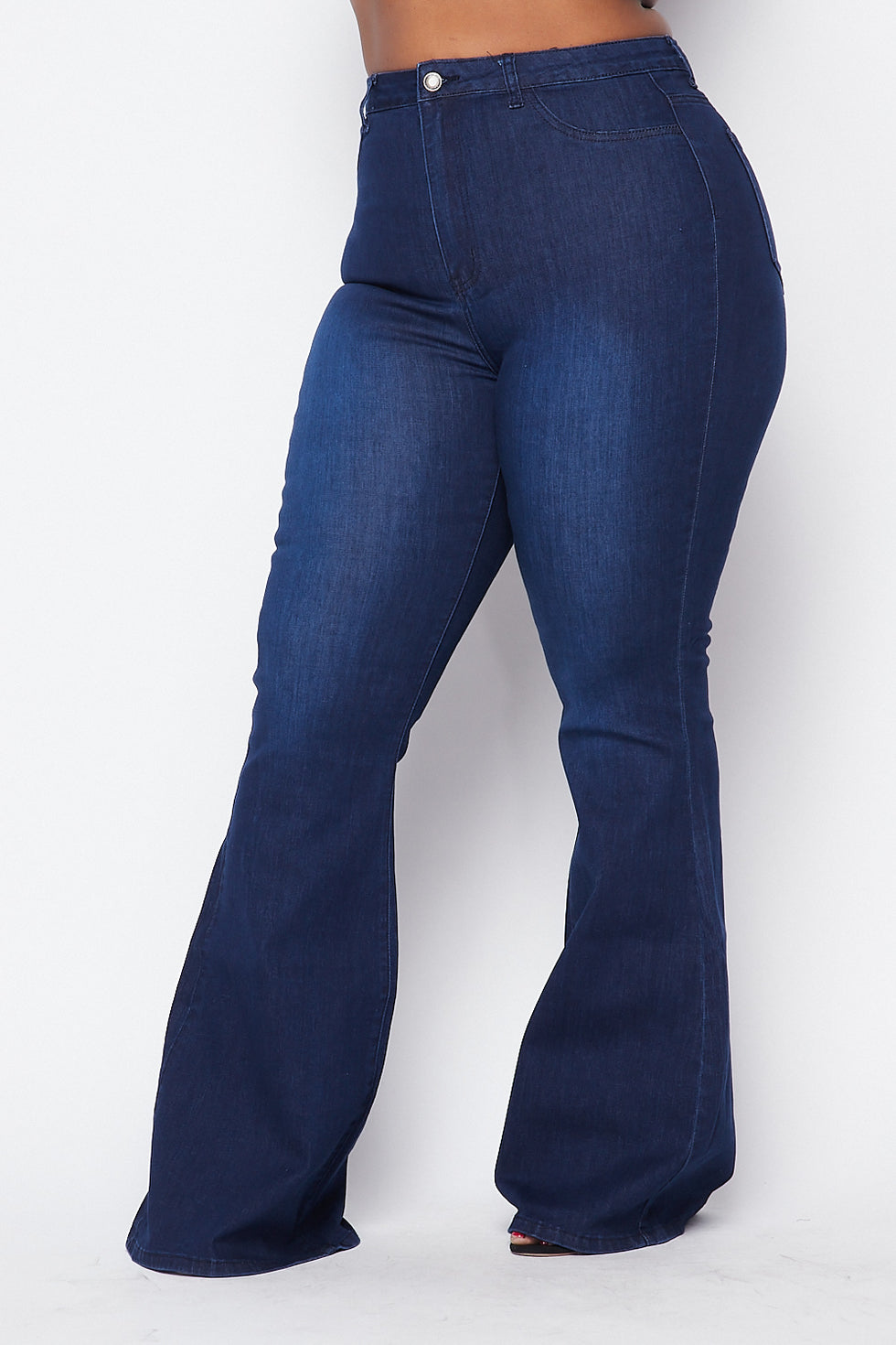 Plus Size High Waisted Stretchy Bell Bottom Jeans Dark Denim