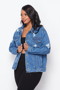 plus size distressed denim jacket