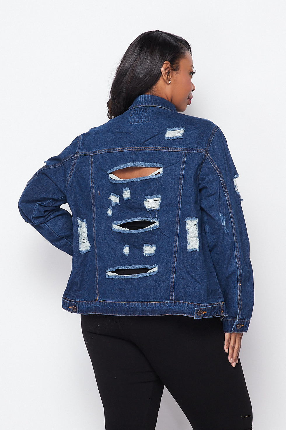 Plus Size Distressed Denim Jacket - Dark Wash – SohoGirl.com