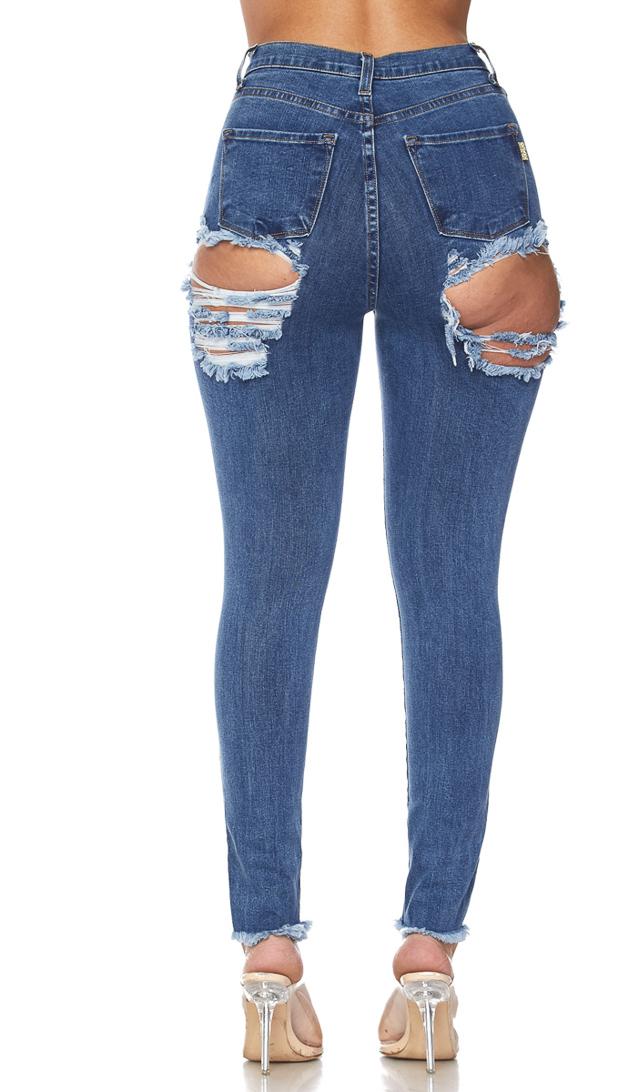 Cheeky Distressed High Waisted Denim Skinny Jeans – SohoGirl.com