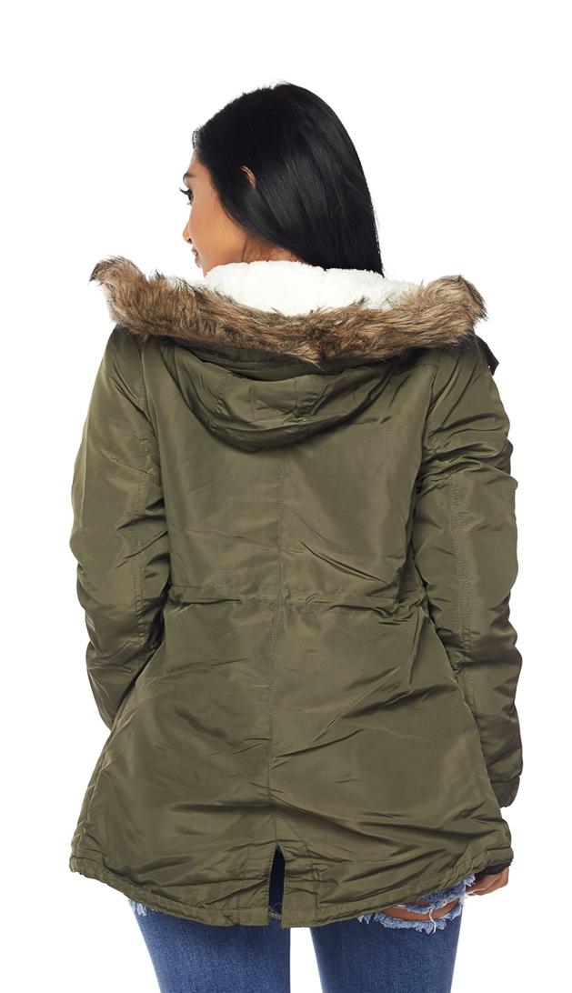 Satin Fur Lined Hooded Parka Coat - Olive – SohoGirl.com