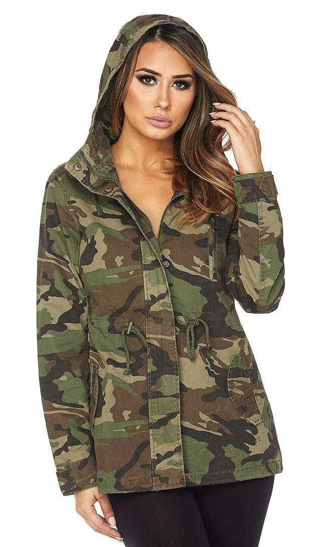 Download Women's Olive Camouflage Hooded Parka Jacket (S-L ...