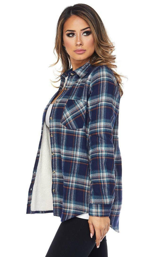 Faux Fur Lined Plaid Flannel in Blue – SohoGirl.com