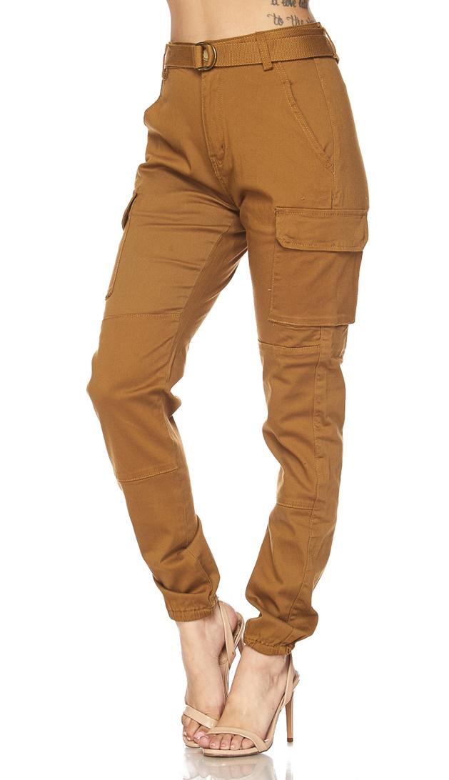 Belted Cargo Jogger Pants in Khaki (Plus Sizes Available) – SohoGirl.com