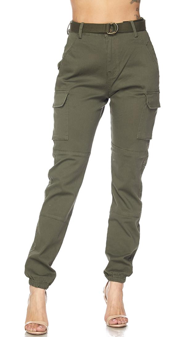 Belted Cargo Jogger Pants in Olive (Plus Sizes Available) – SohoGirl.com