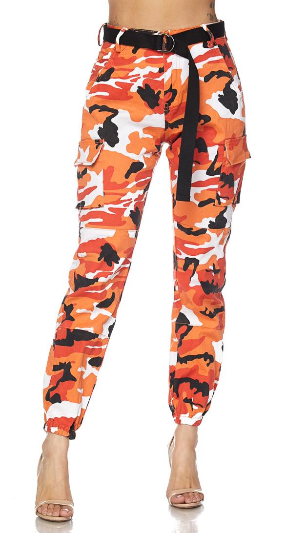 Belted Camouflage Cargo Jogger Pants - Orange (Plus Size Available ...