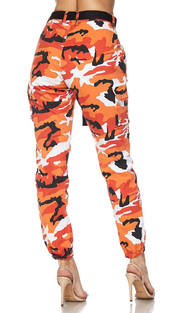 Belted Camouflage Cargo Jogger Pants - Orange (Plus Size Available ...