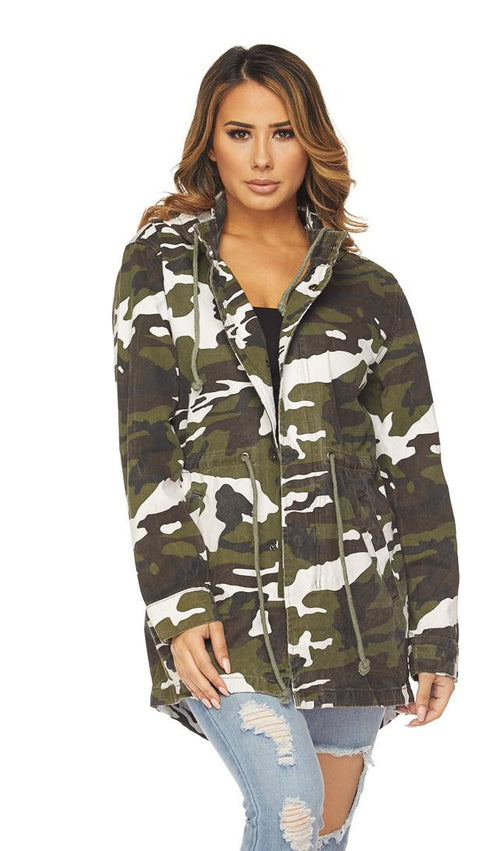 Hooded Camouflage Anorak Jacket - Winter Camo – SohoGirl.com