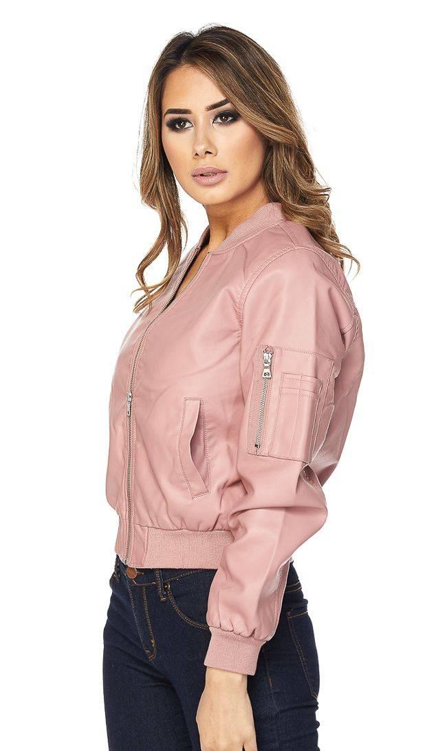 Pink Faux Leather Bomber Jacket – SohoGirl.com