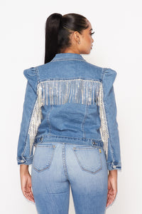 jacket denim fringe rhinestone sohogirl