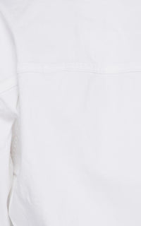 white cropped distressed denim jacket