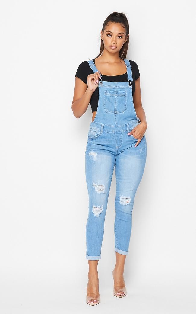 Skinny Leg Denim Overalls (S-3XL) - Light Denim | SohoGirl.com